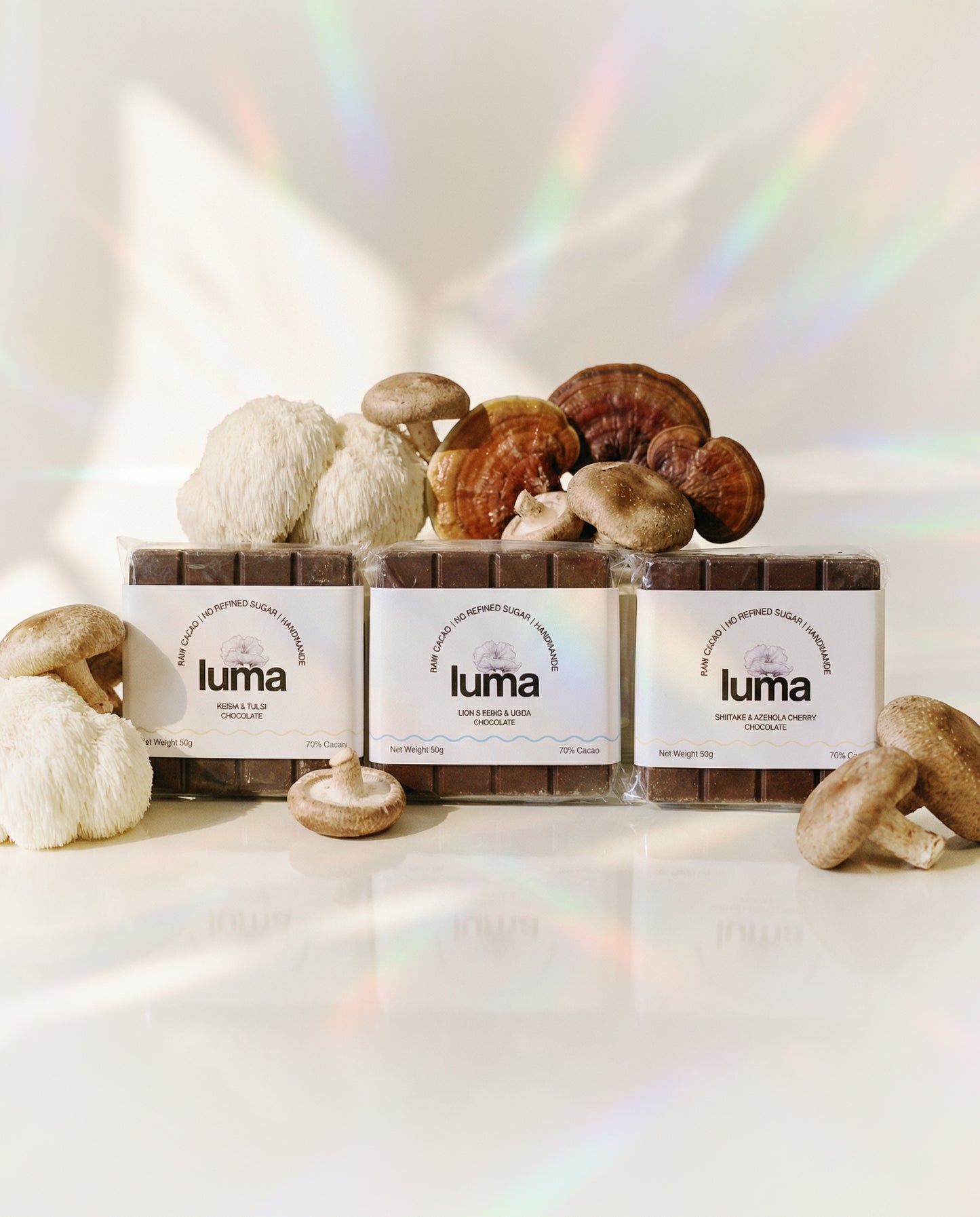 luma full ritual mushroom chocolate bars with lion's mane, reishi and shiitake. Functional chocolate bars with adaptogens.